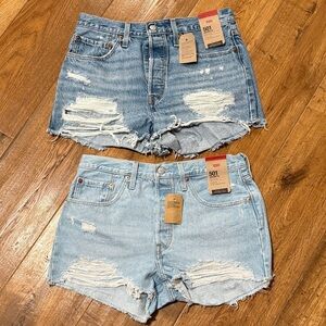 Levi's 501 Women's Ripped Jean Shorts - Medium and Light Blue